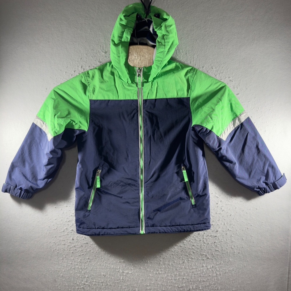 3183 | Hanna Andersson Fleece Lined Colorblock Hooded Puffer Jacket Blue Green 8